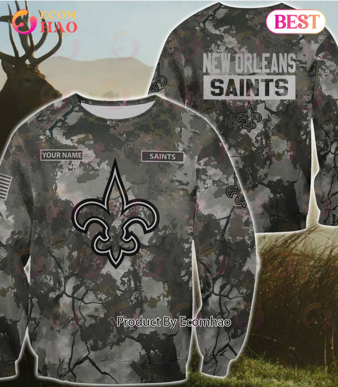 NFL New Orleans Saints Personalized Your Name Hungting Camo Style 3D Hoodie,T Shirt, Sweatshirt, Zipper