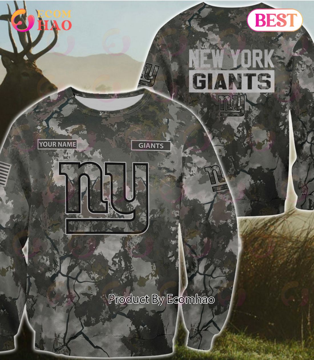 NFL New York Giants Personalized Your Name Hungting Camo Style 3D Hoodie,T Shirt, Sweatshirt, Zipper