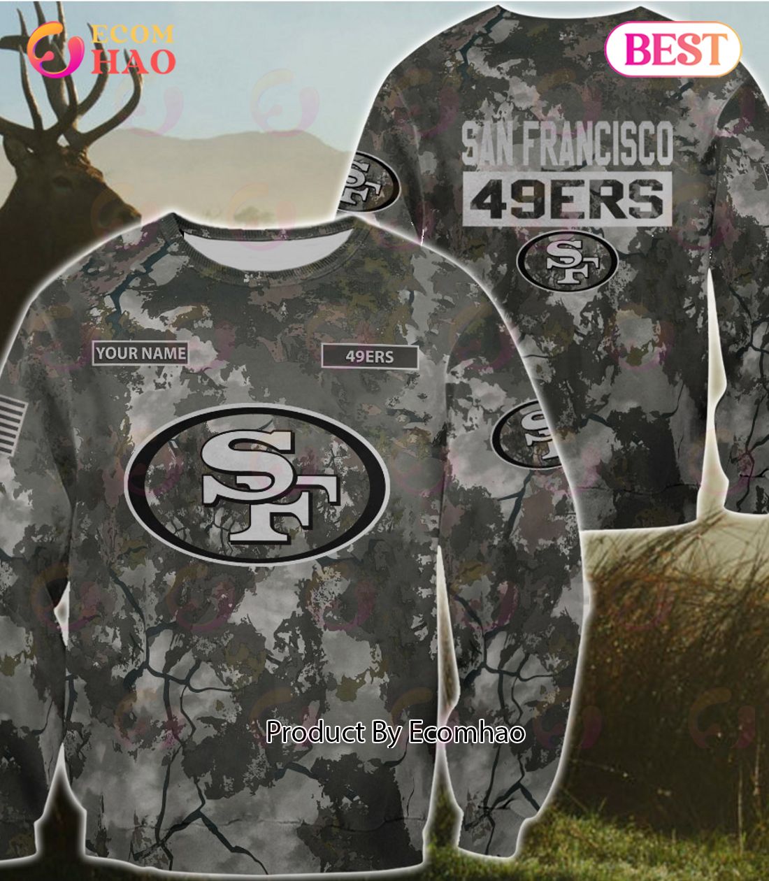 NFL San Francisco 49ers Personalized Your Name Hungting Camo Style 3D Hoodie,T Shirt, Sweatshirt, Zipper