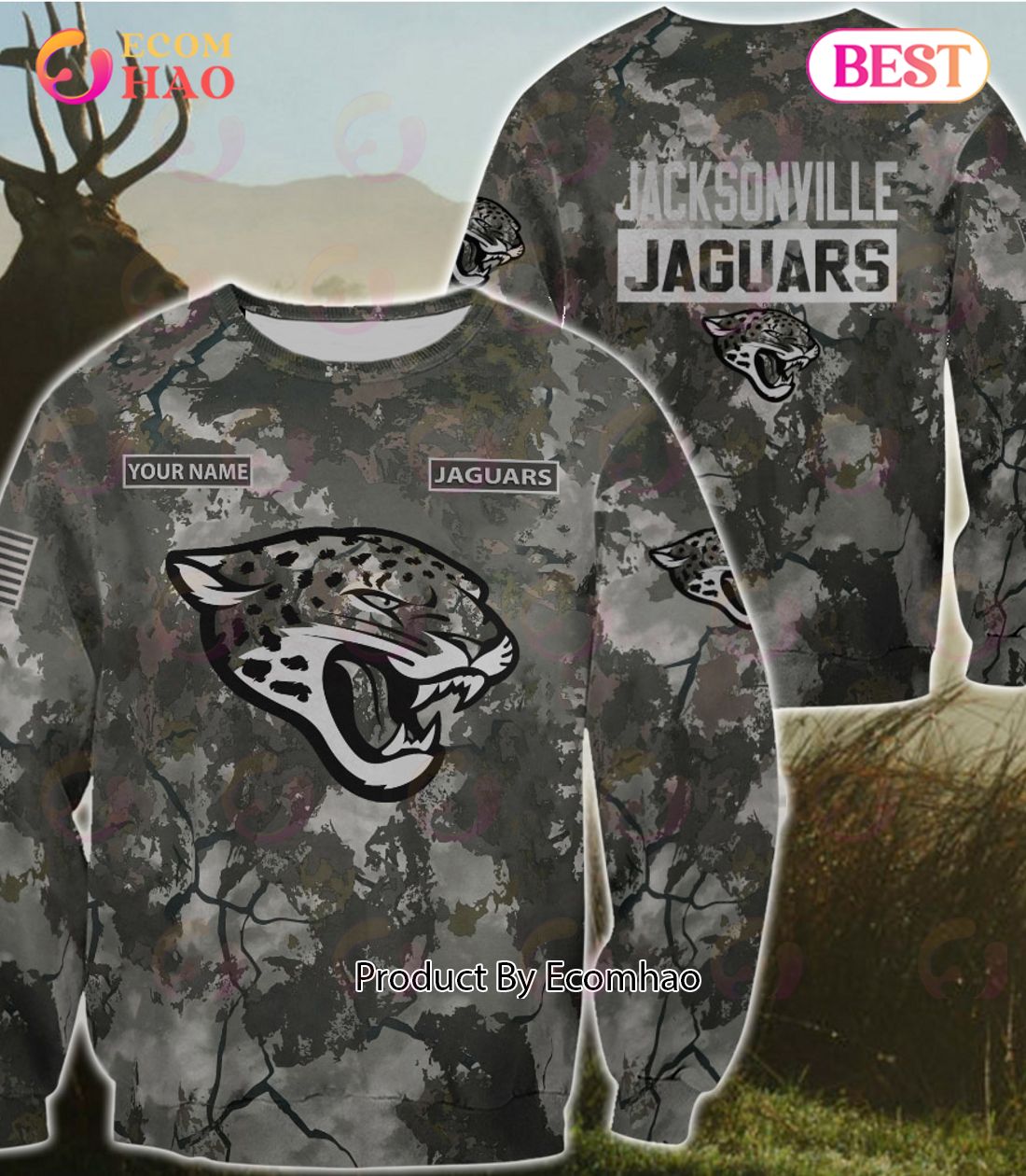 NFL Jacksonville Jaguars Personalized Your Name Hungting Camo Style 3D Hoodie,T Shirt, Sweatshirt, Zipper