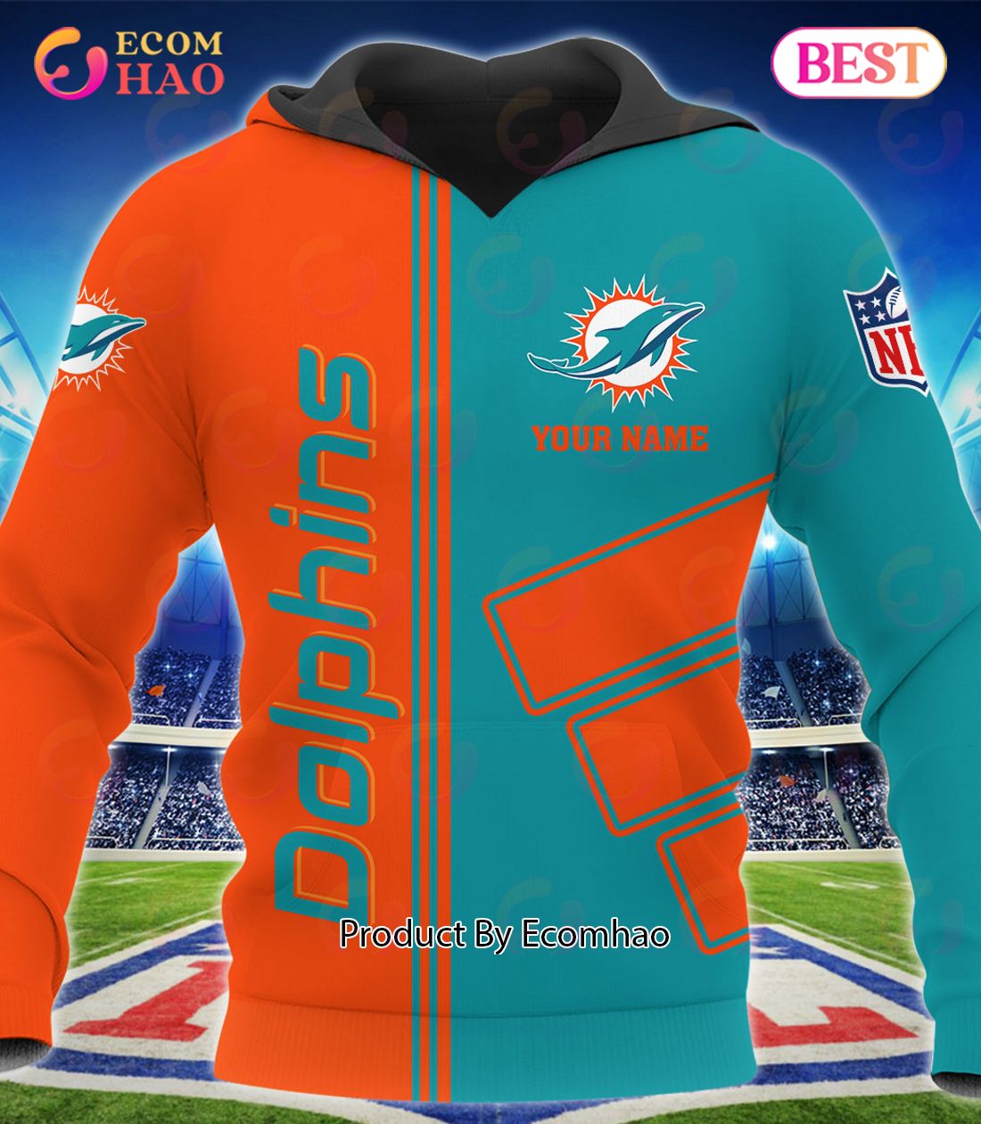 Miami Dolphins 3d Personalized Gift, Custom Name Number Metallica