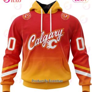 NHL Calgary Flames Special Retro Gradient Design 3D Hoodie