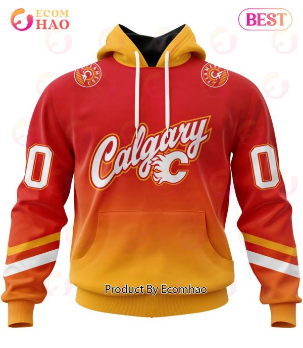 NHL Calgary Flames Special Retro Gradient Design 3D Hoodie