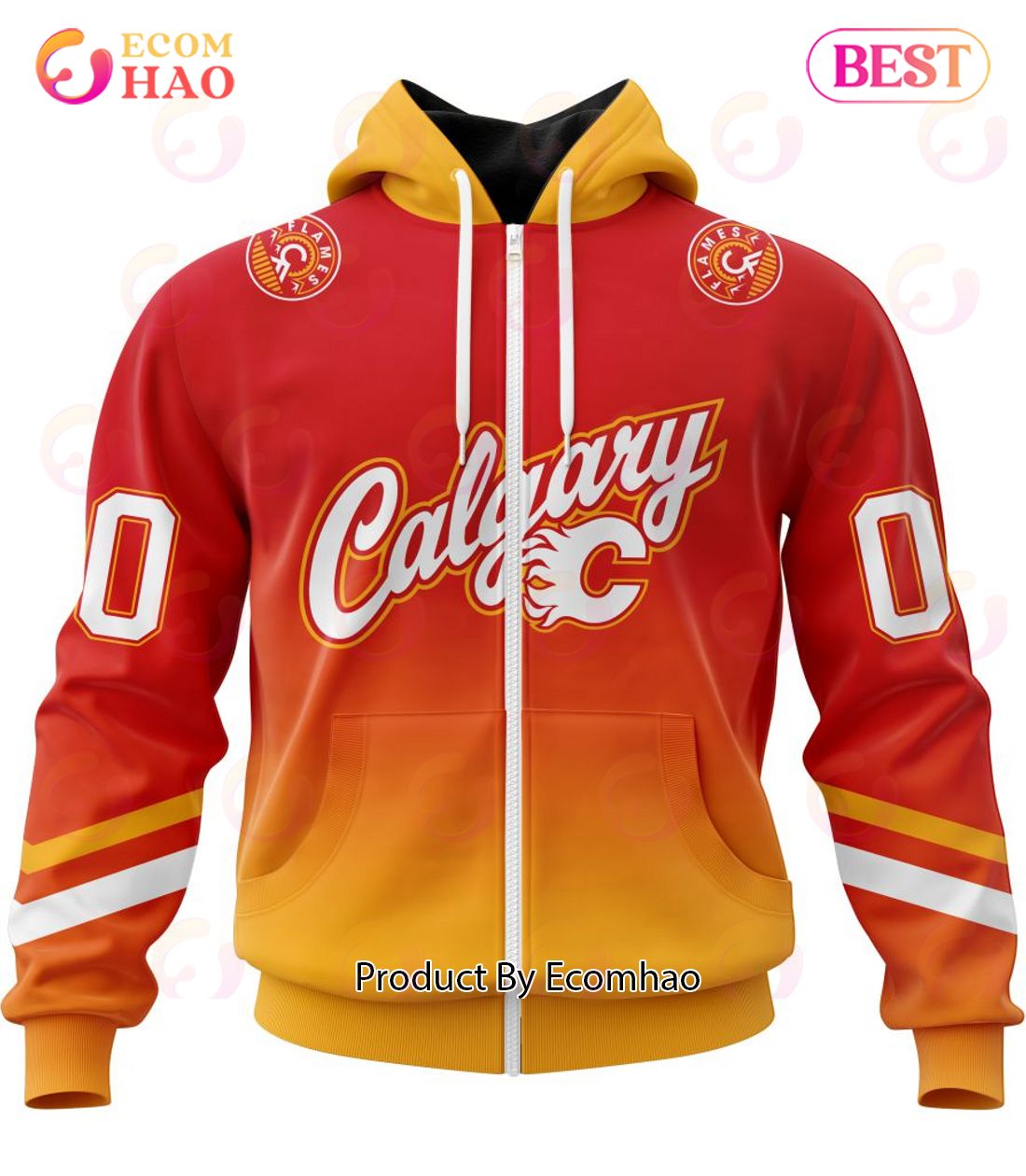 NHL Calgary Flames Special Retro Gradient Design 3D Hoodie