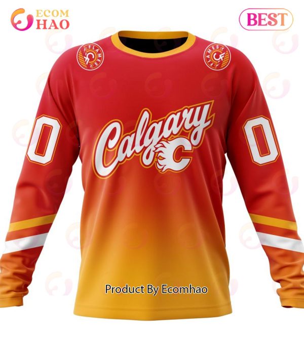 NHL Calgary Flames Special Retro Gradient Design 3D Hoodie