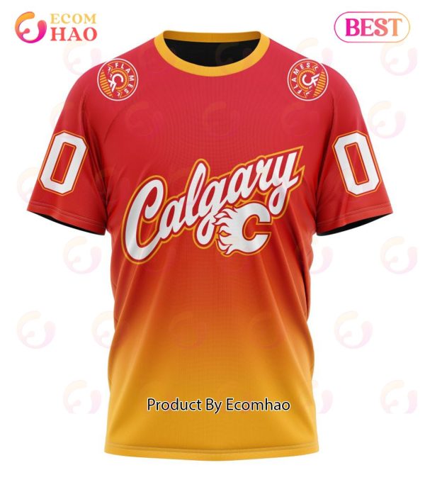 NHL Calgary Flames Special Retro Gradient Design 3D Hoodie