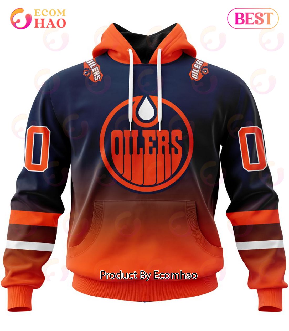 New NHL Edmonton Oilers old time jersey style mid weight cotton hoodie  women's L