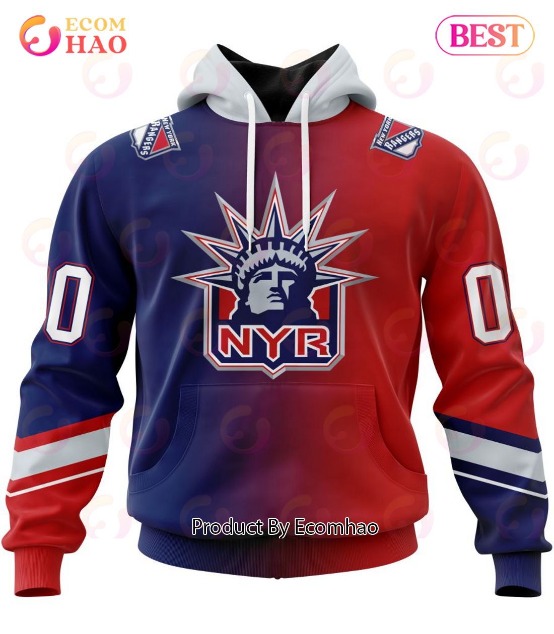 NHL New York Rangers Special Retro Gradient Design 3D Hoodie