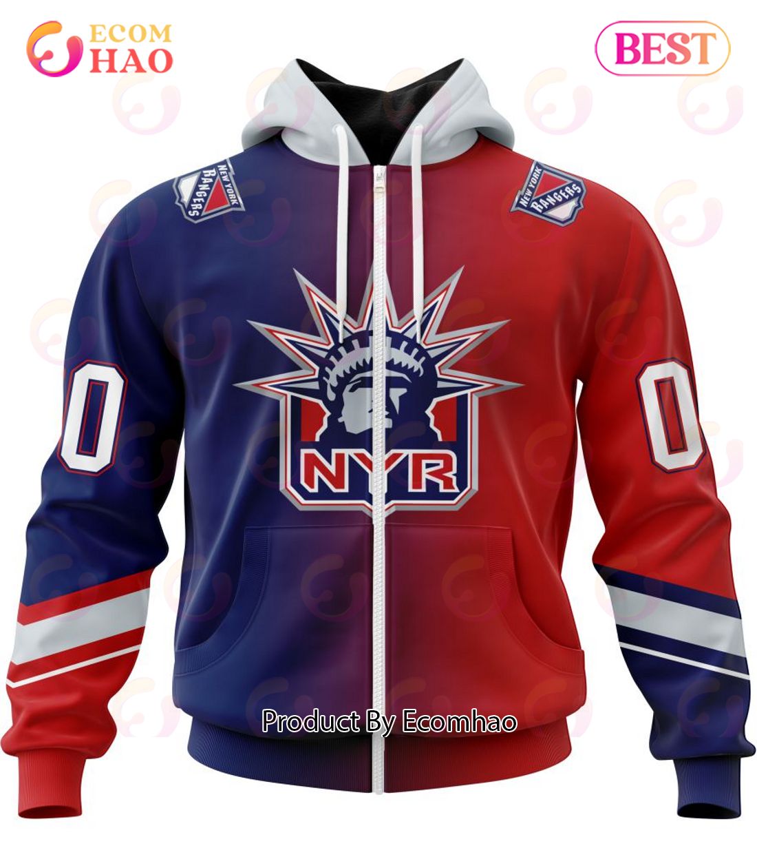 NHL New York Rangers Special Retro Gradient Design 3D Hoodie