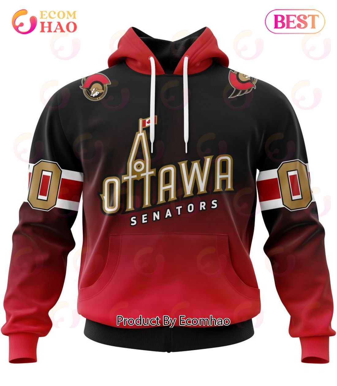 NHL Ottawa Senators Special Retro Gradient Design 3D Hoodie