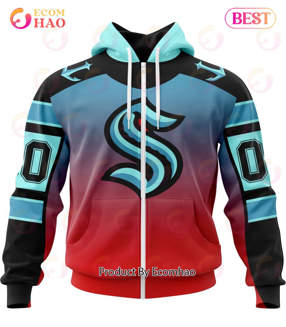 NHL Seattle Kraken Special Retro Gradient Design 3D Hoodie