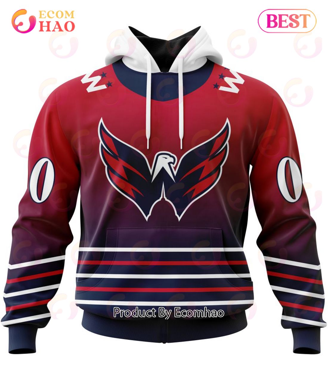 NHL Washington Capitals Special Retro Gradient Design 3D Hoodie