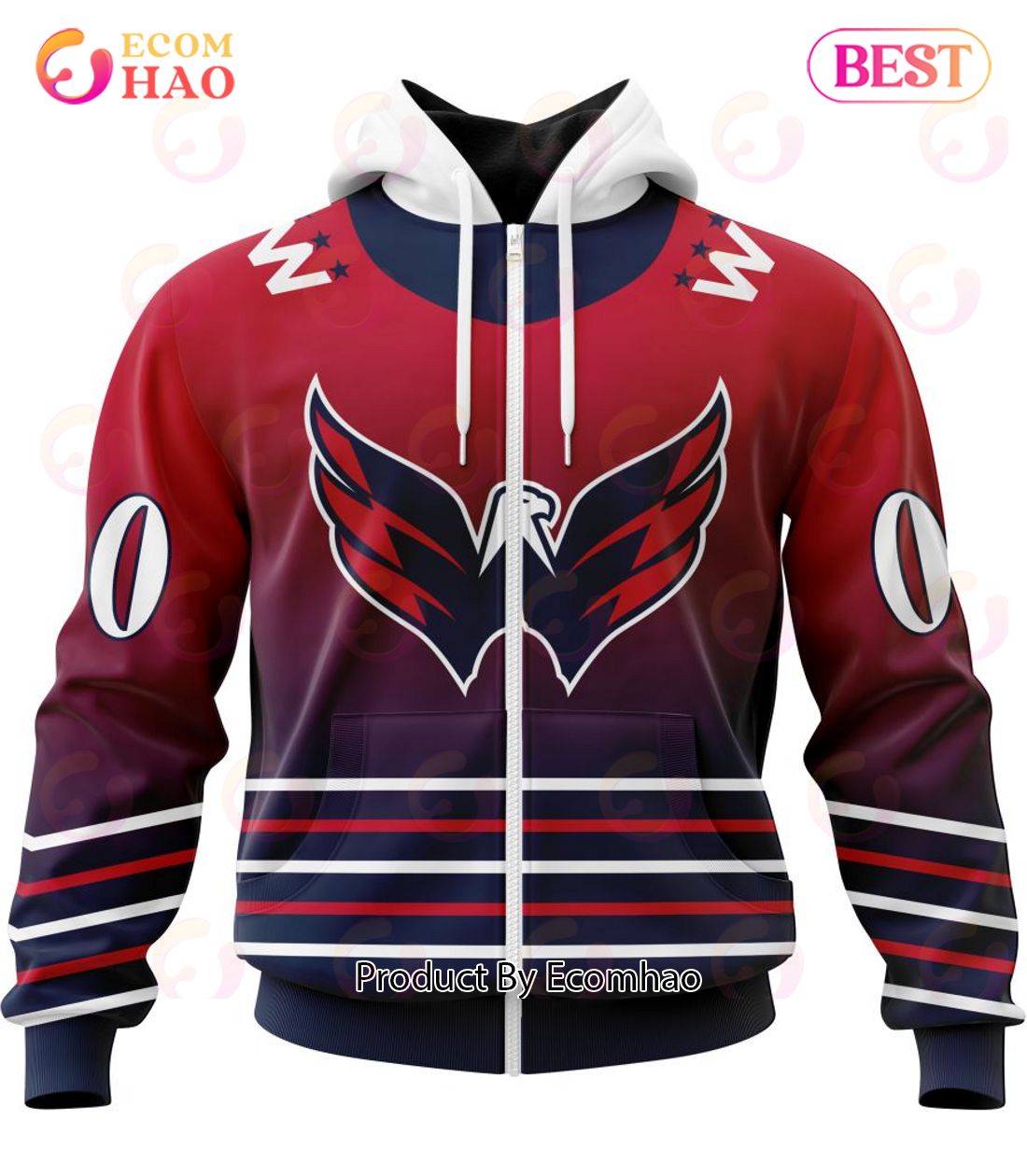 NHL Washington Capitals Special Retro Gradient Design 3D Hoodie