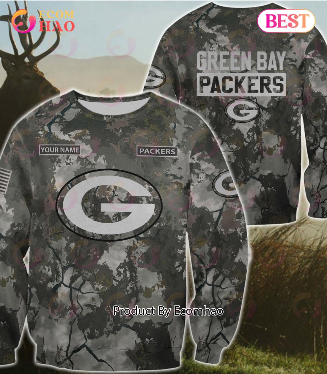 NFL Green Bay Packers Personalized Your Name Hungting Camo Style 3D Hoodie,T Shirt, Sweatshirt, Zipper