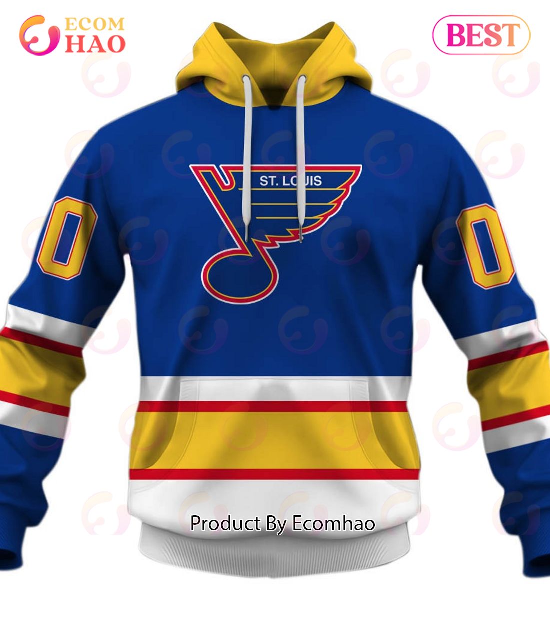 Personalized St. Louis Blues Throwback Vintage NHL Hockey Home Jersey 3D Hoodie