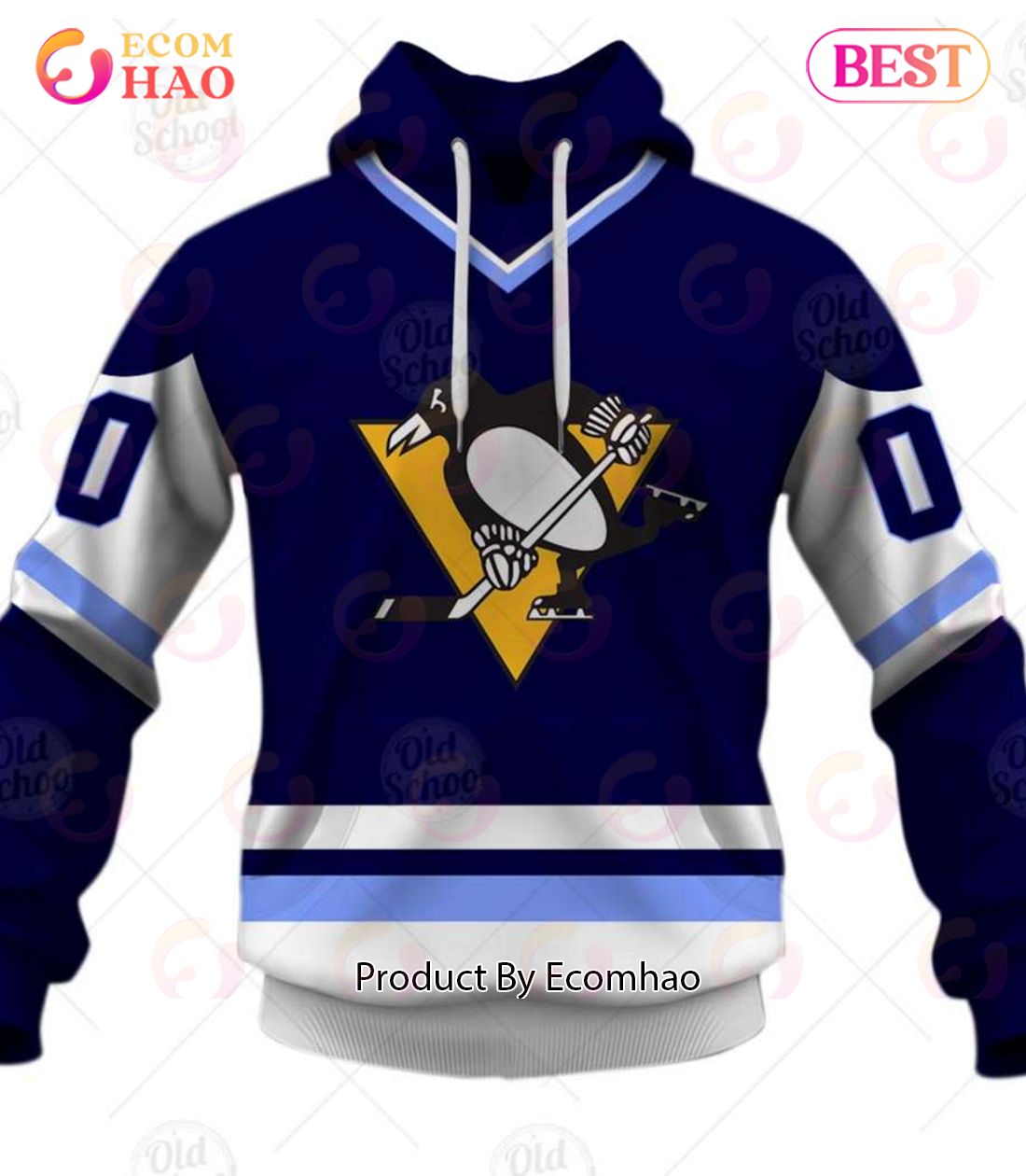 Personalized Vintage NHL Pittsburgh Penguins Navy Blue Jersey 3D Hoodie