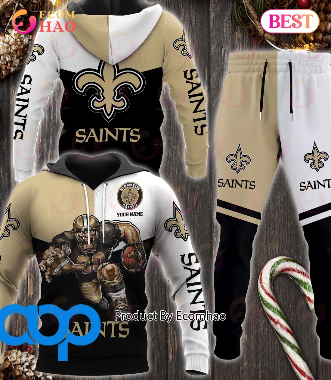 Custom Mens New Orleans Saints Hoodie 3D Cheerful Spirit Up Saints