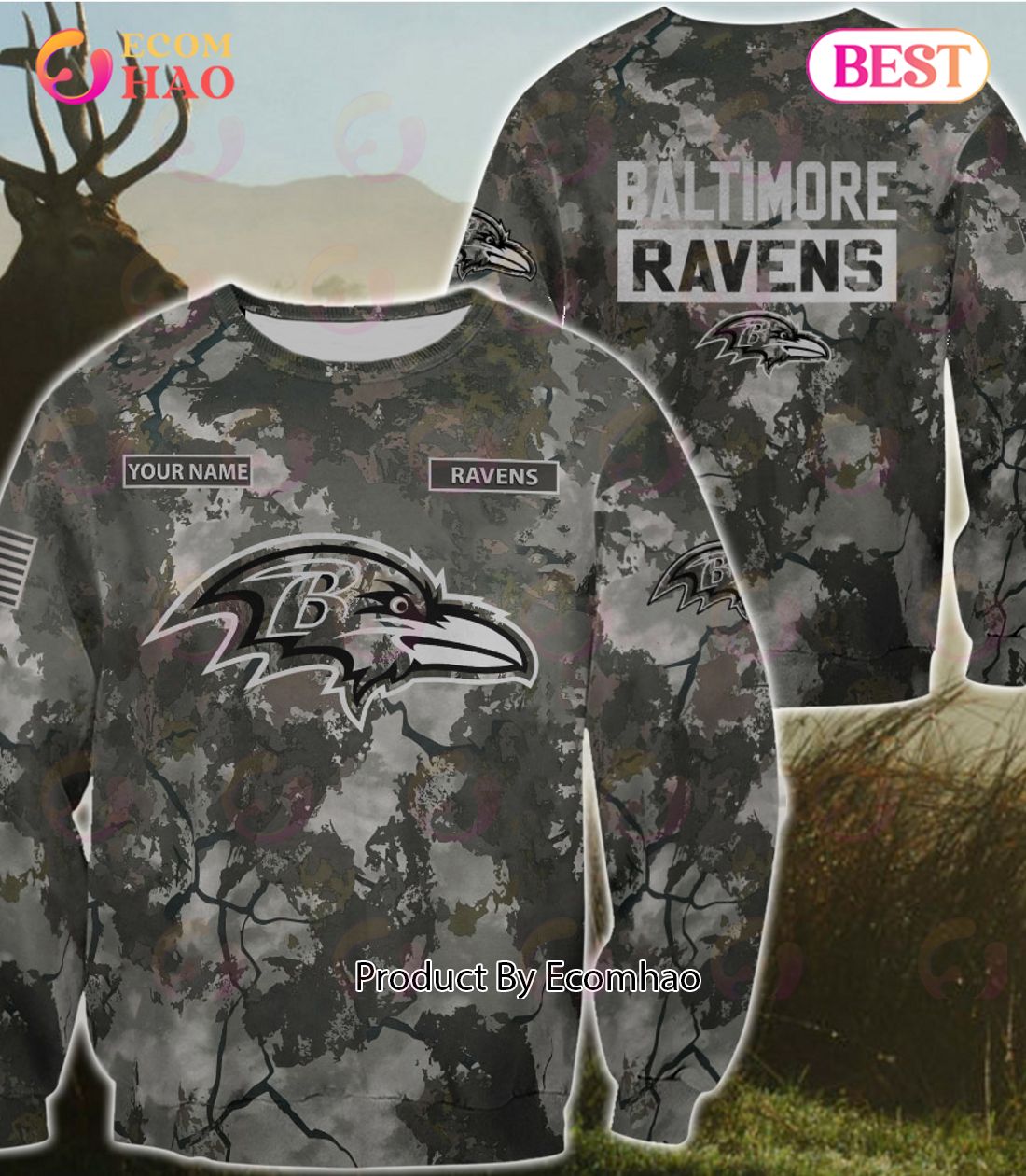 Baltimore Ravens Logo American Football Hoodie 3D Nfl 3D Sweatshirt Camo -  Best Seller Shirts Design In Usa