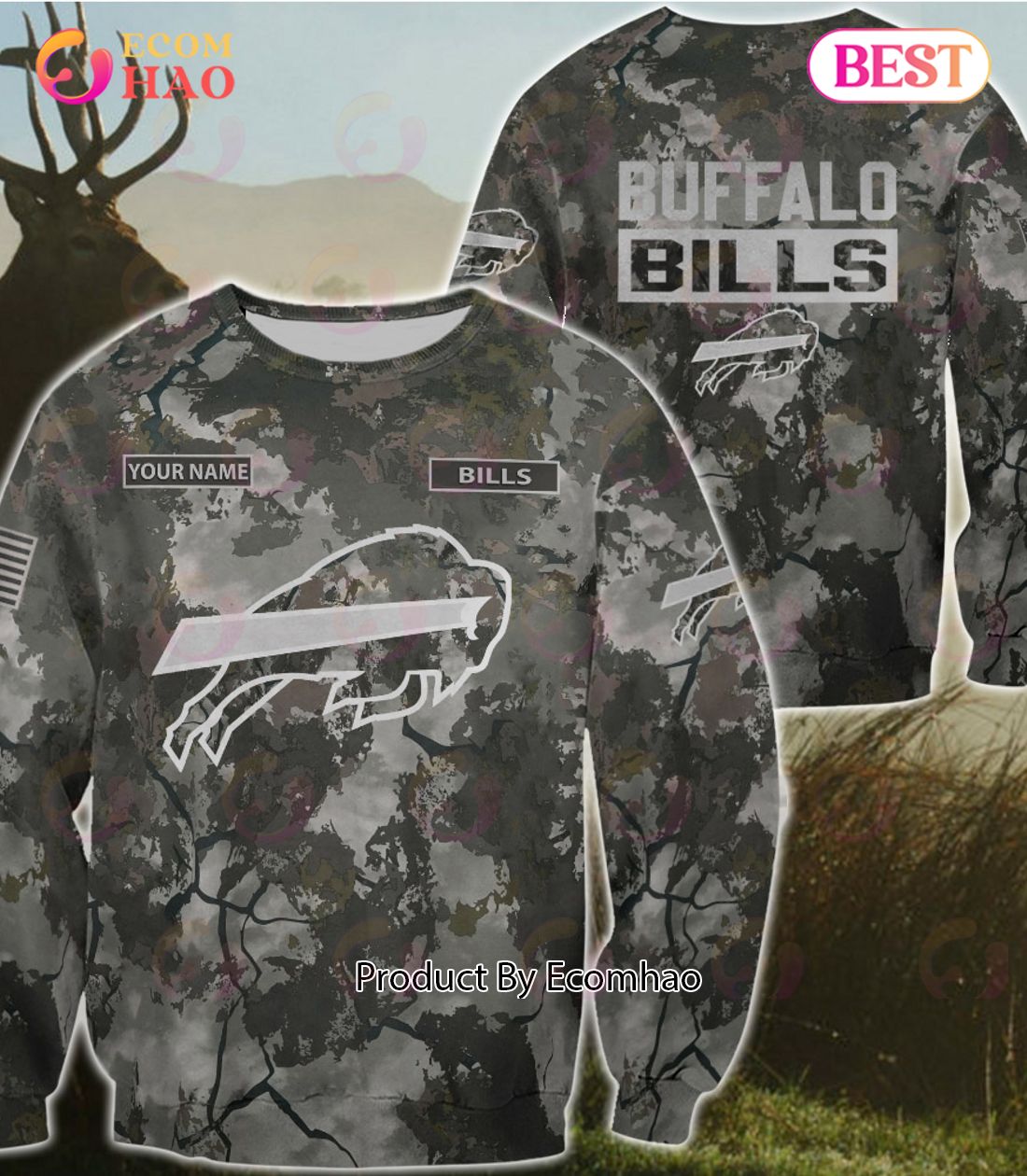 NFL Buffalo Bills Personalized Your Name Hungting Camo Style 3D Hoodie,T Shirt, Sweatshirt, Zipper