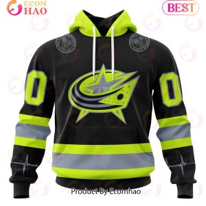 NHL Columbus Blue Jackets Specialized Unisex Kits With FireFighter Uniforms Color 3D Hoodie