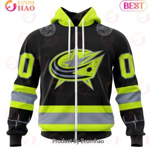 NHL Columbus Blue Jackets Specialized Unisex Kits With FireFighter Uniforms Color 3D Hoodie