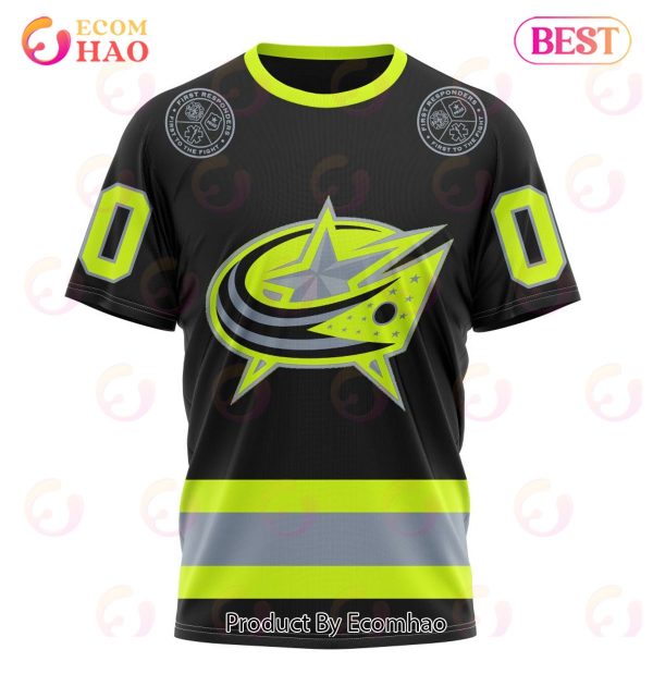 NHL Columbus Blue Jackets Specialized Unisex Kits With FireFighter Uniforms Color 3D Hoodie