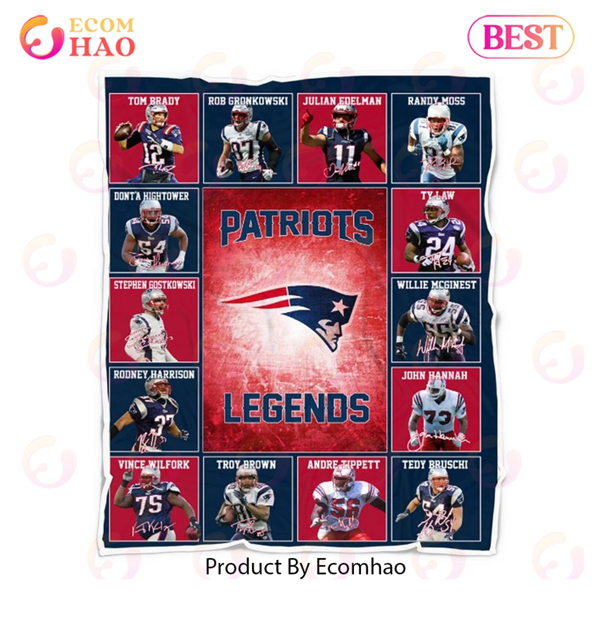 NFL New England Patriots Legends Quilt, Fleece Blanket, Sherpa Fleece Blanket