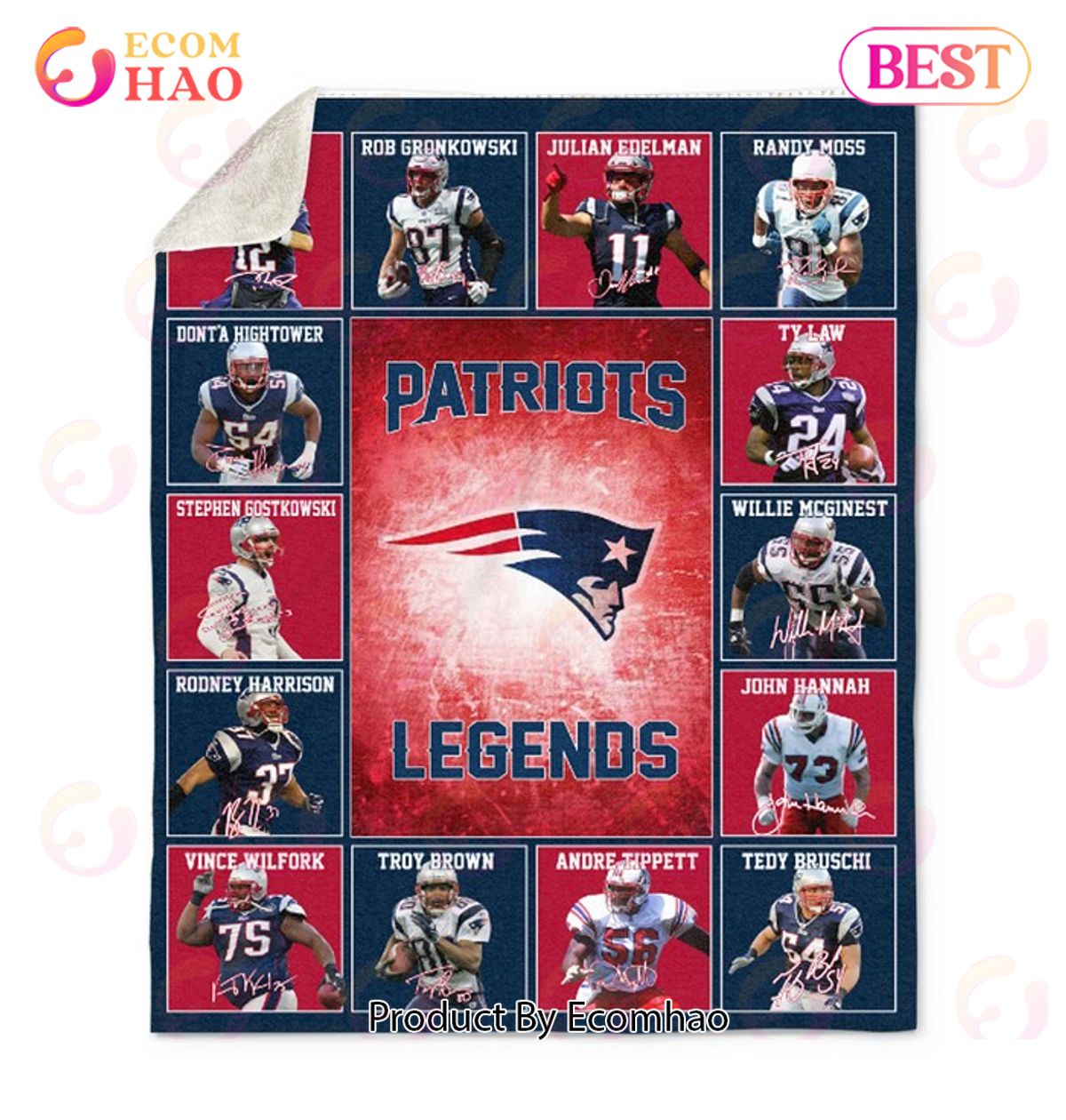 NFL New England Patriots Legends Quilt, Fleece Blanket, Sherpa Fleece Blanket