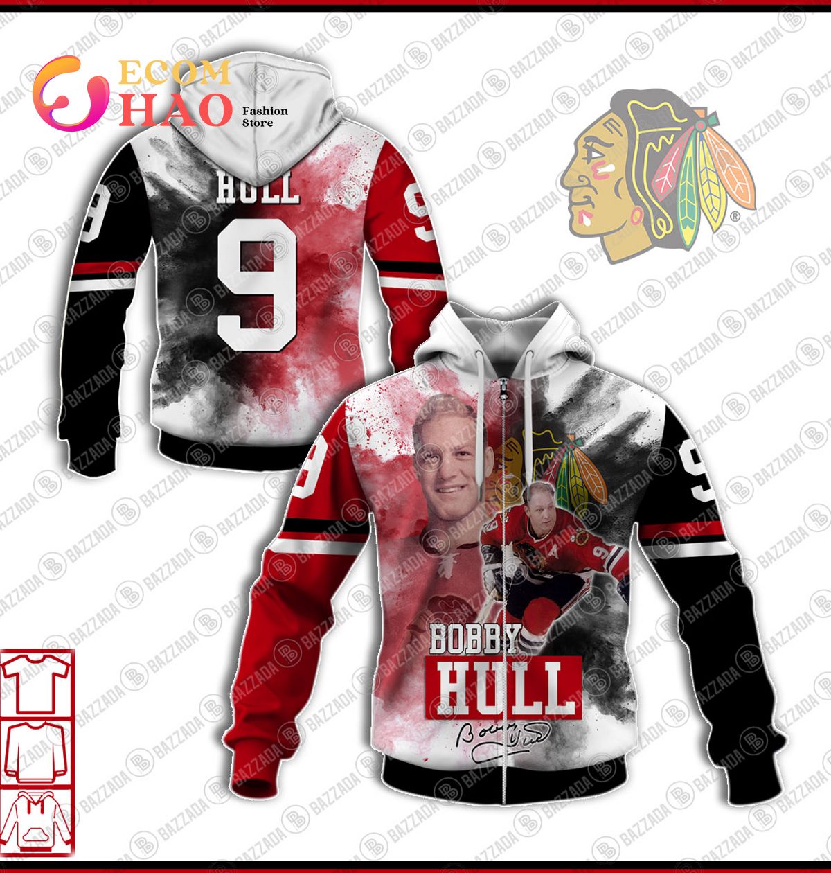 3D Hoodie Bobby Hull 9 Chicago Blackhawks