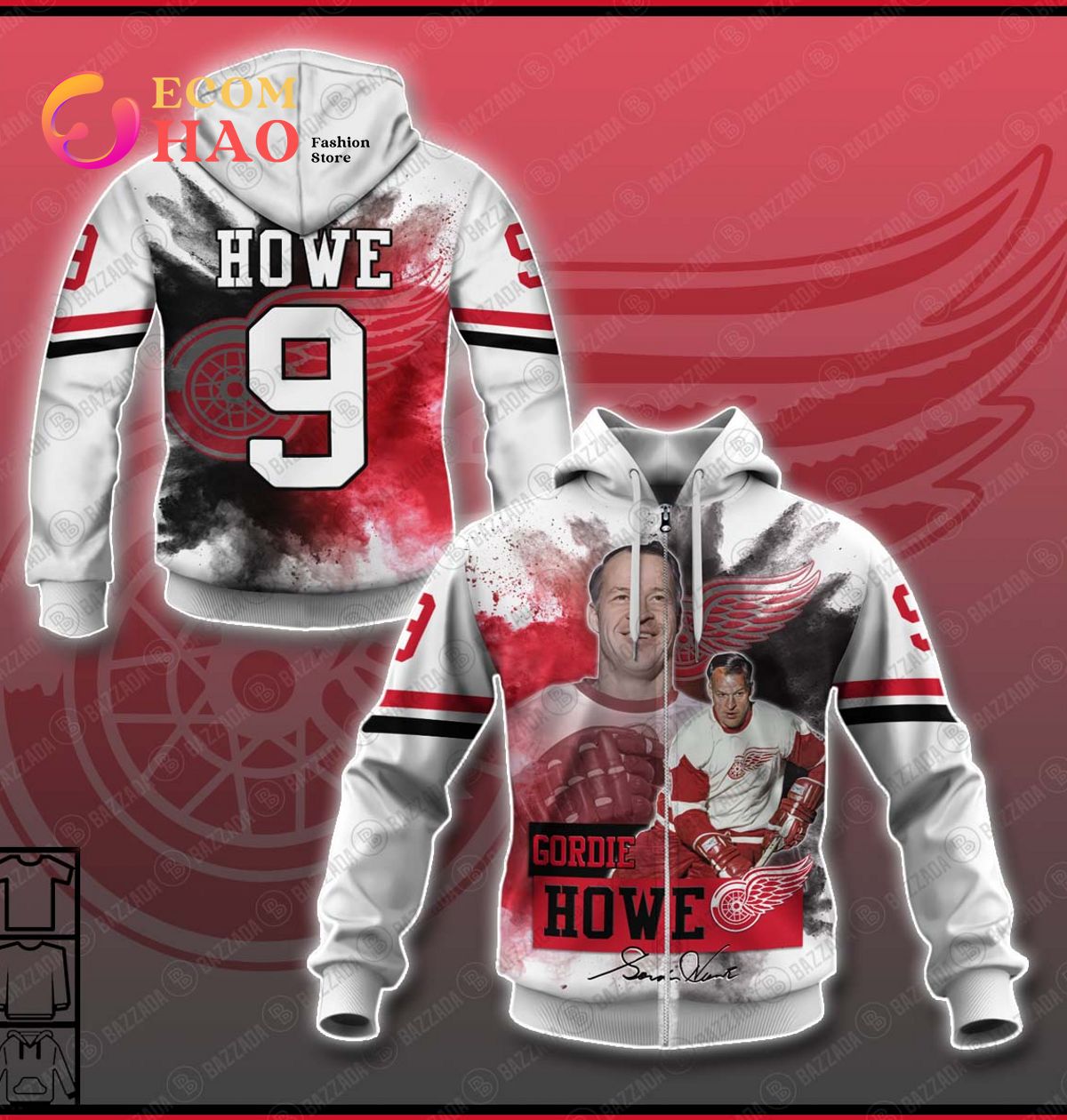 3D Hoodie Gordie Howe 9 Detroit Red Wings