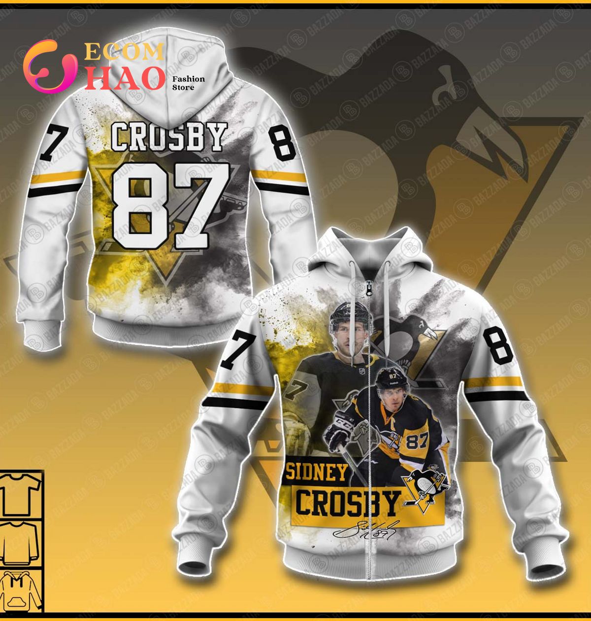 Pittsburgh Penguins Sidney Crosby 87 Signed 3D Hoodie