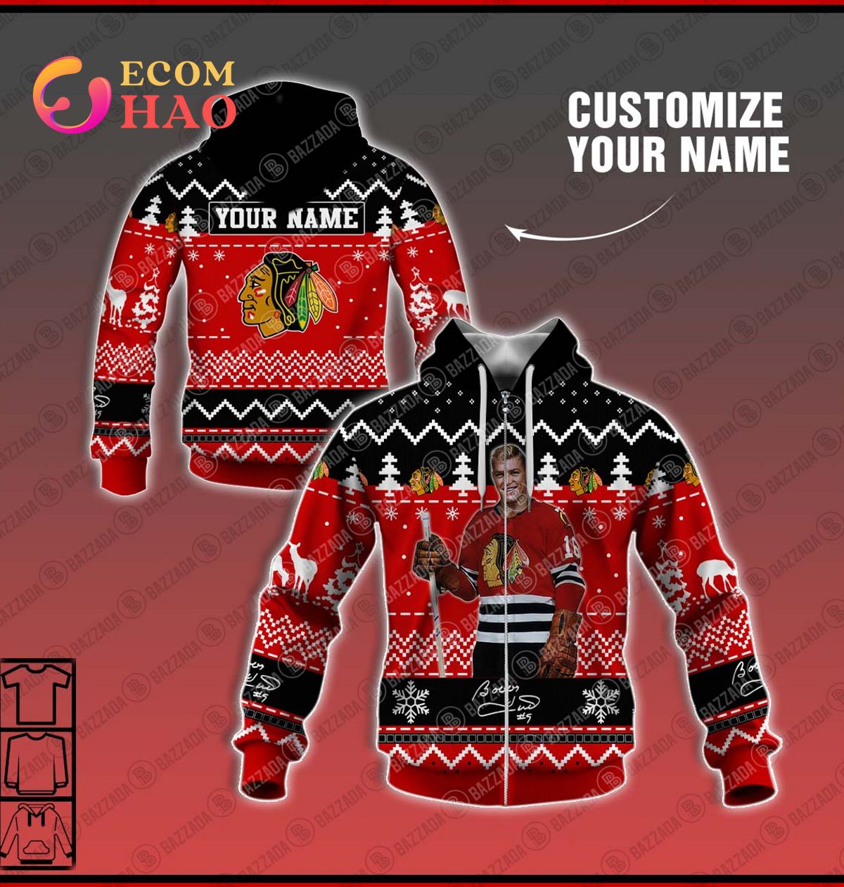 Personalize Name 3D Hoodie Bobby Hull Chicago Blackhawks