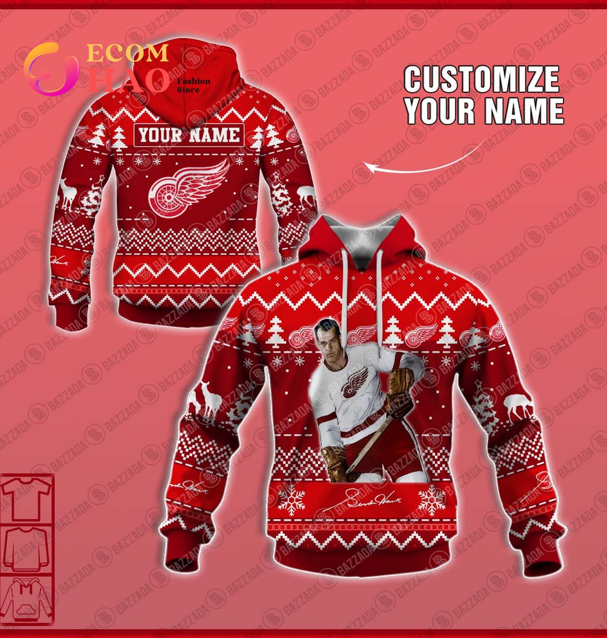 Personalize Name 3D Hoodie Gordie Howe Detroit Red Wings