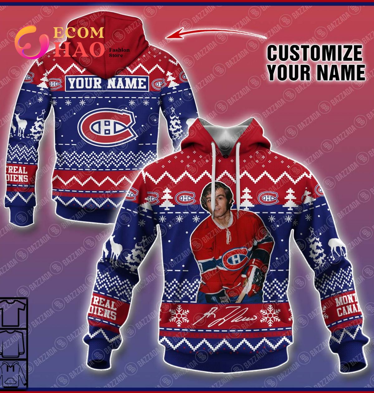 Personalize Name 3D Hoodie Guy Lafleur Montreal Canadiens