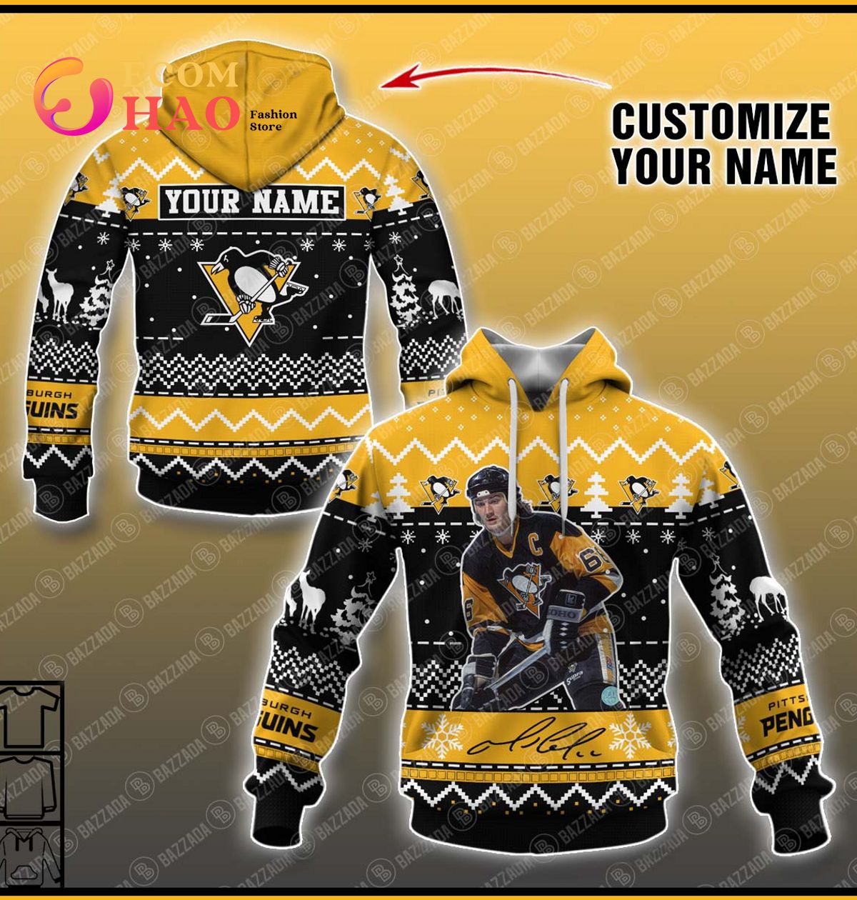 Personalize Name 3D Hoodie Mario Lemieux Pittsburgh Penguins