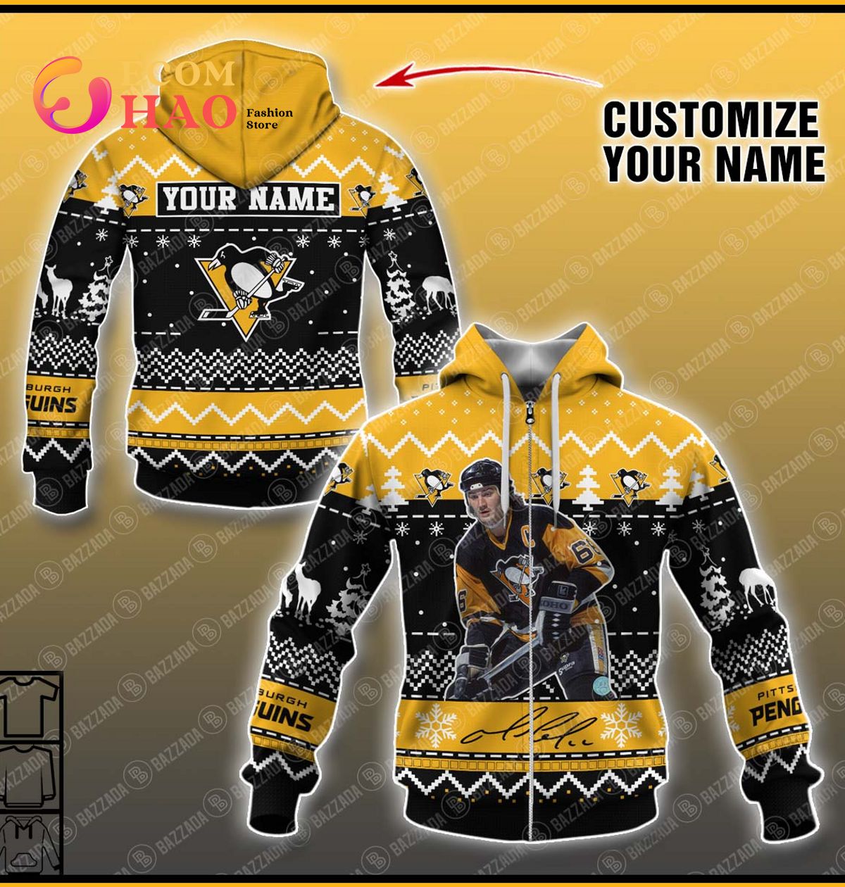 Personalize Name 3D Hoodie Mario Lemieux Pittsburgh Penguins