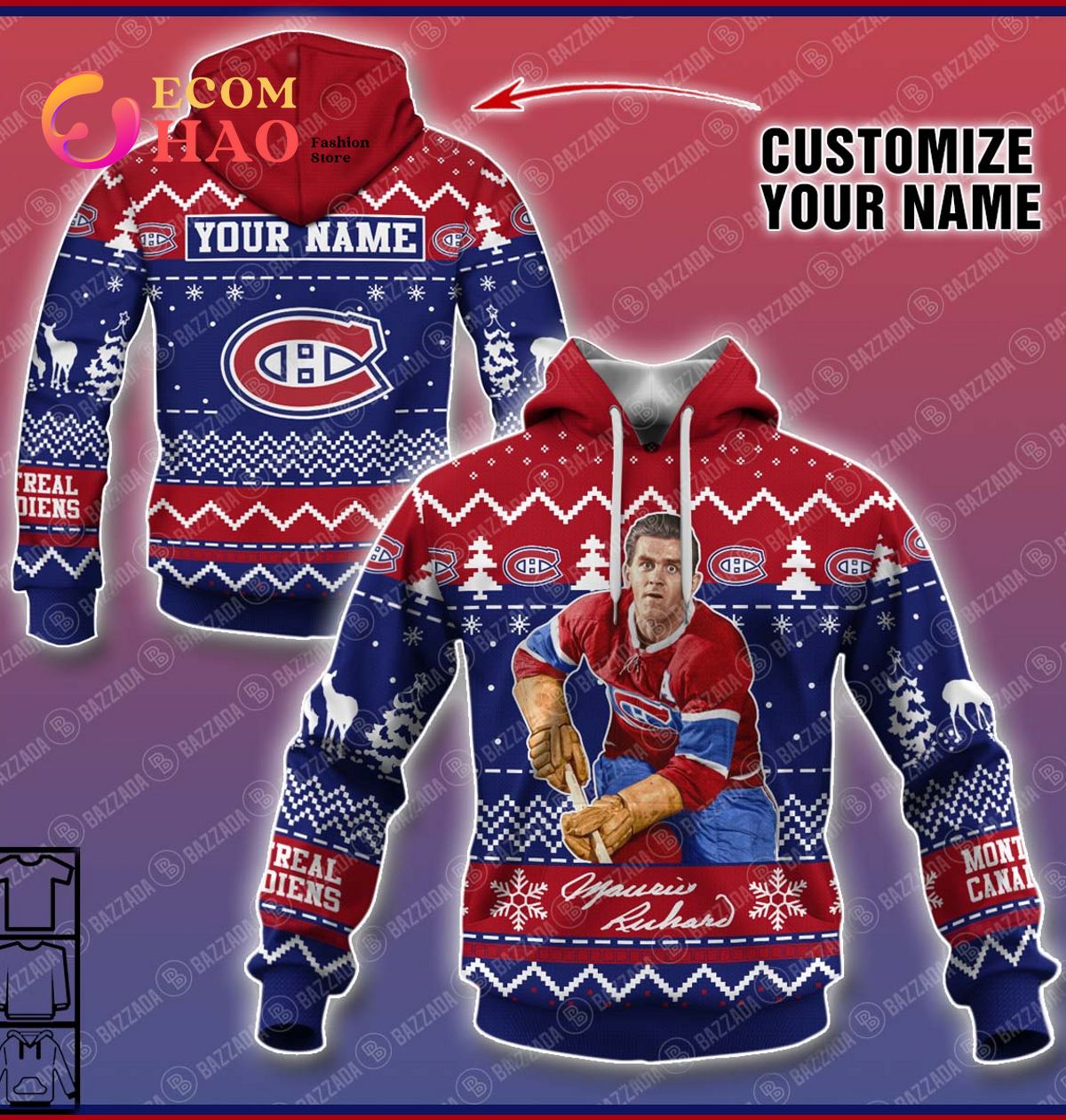 Personalize Name 3D Hoodie Maurice Richard Montreal Canadiens