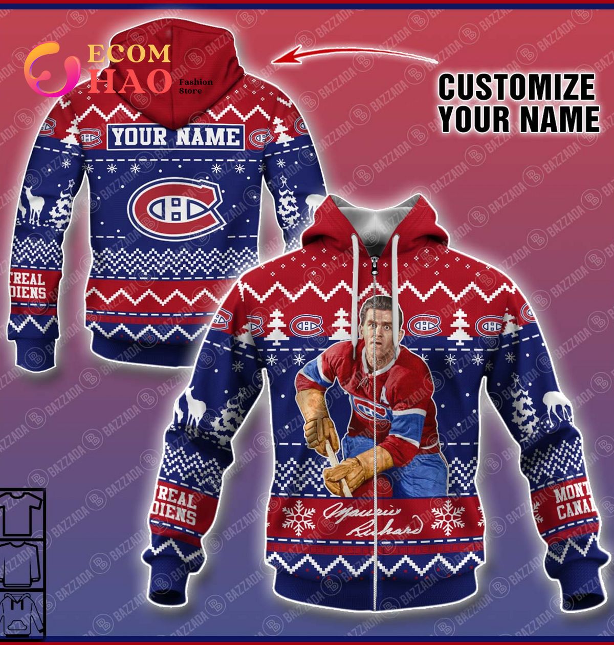 Personalize Name 3D Hoodie Maurice Richard Montreal Canadiens