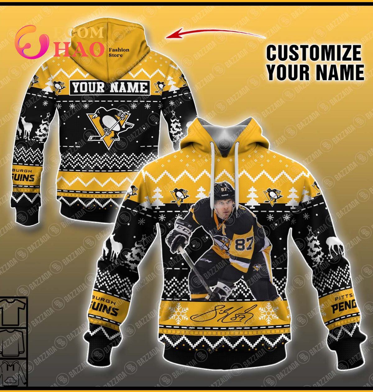 Personalize Name 3D Hoodie Sidney Crosby Pittsburgh Penguins