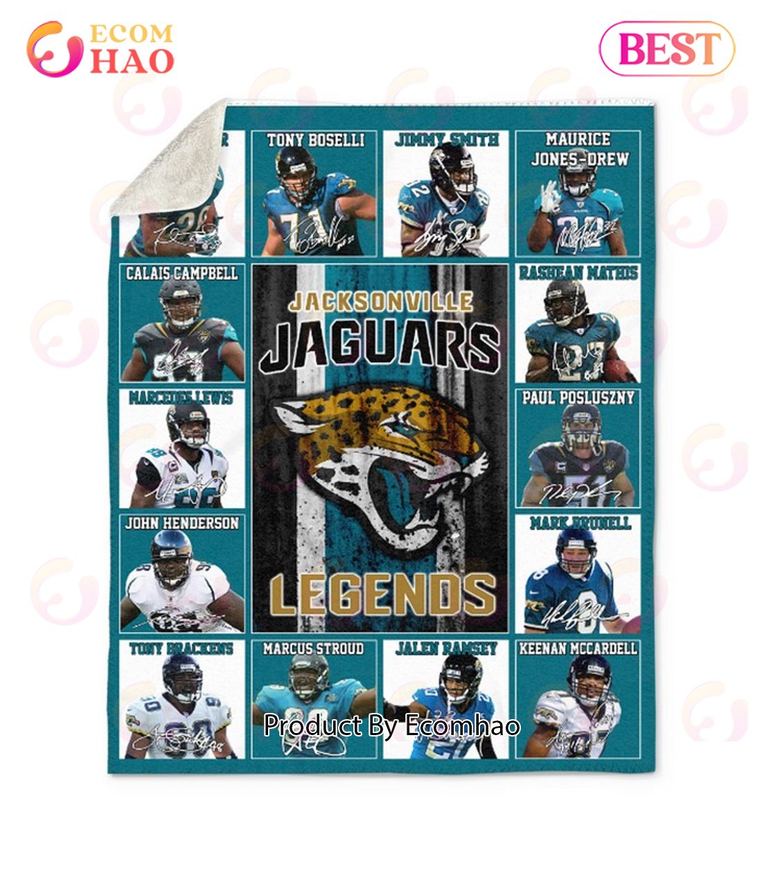 NFL Jacksonville Jaguars Legends Quilt, Fleece Blanket, Sherpa Fleece Blanket