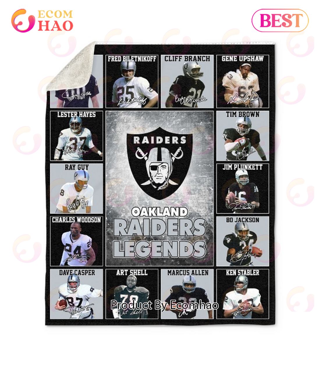 NFL Las Vegas Raiders, Oakland Raiders Legends Quilt, Fleece Blanket, Sherpa Fleece Blanket