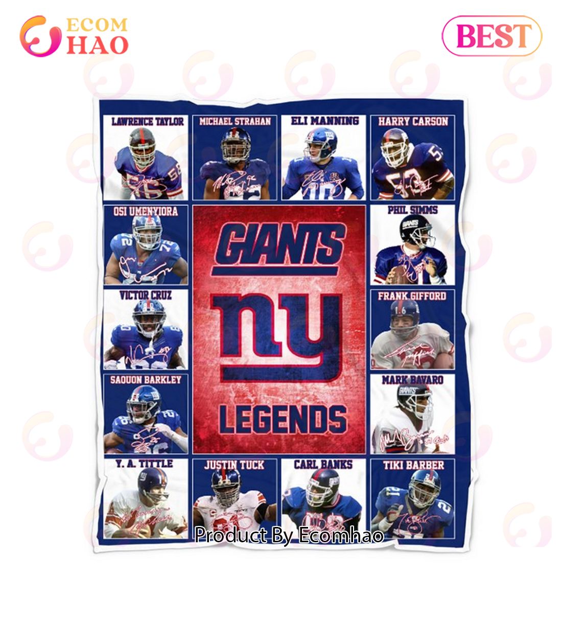 NFL New York Giants Legends Quilt, Fleece Blanket, Sherpa Fleece Blanket