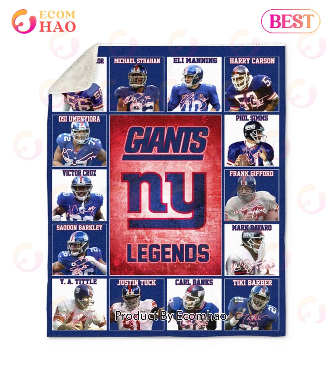 NFL New York Giants Legends Quilt, Fleece Blanket, Sherpa Fleece Blanket