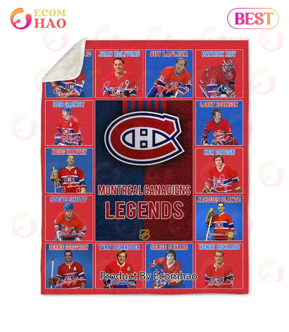 NHL Montreal Canadiens Legends Quilt, Fleece Blanket, Sherpa Fleece Blanket