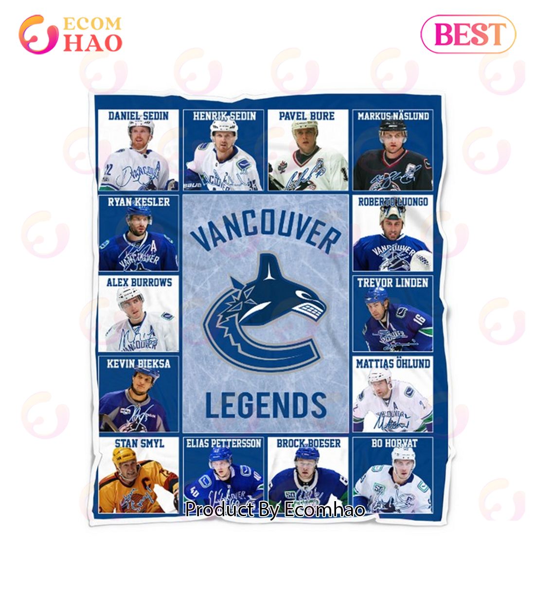 NHL Vancouver Canucks Legends Quilt, Fleece Blanket, Sherpa Fleece Blanket