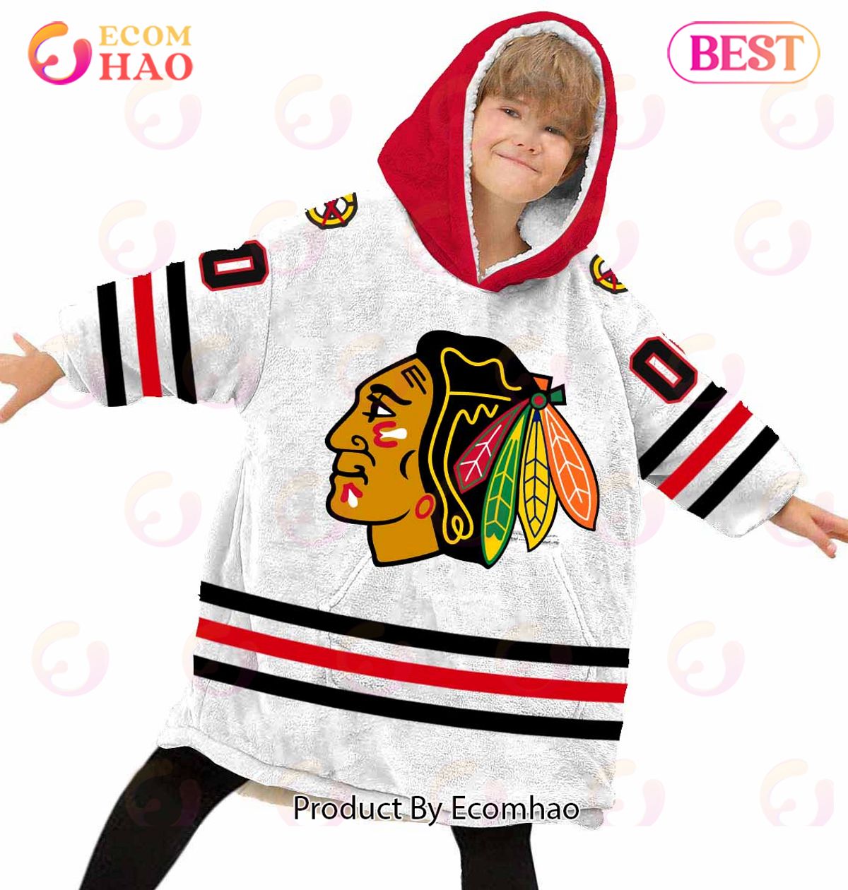 NHL Chicago blackhawks Personalized oodie blanket hoodie snuggie hoodies  for all family - Beautee POD