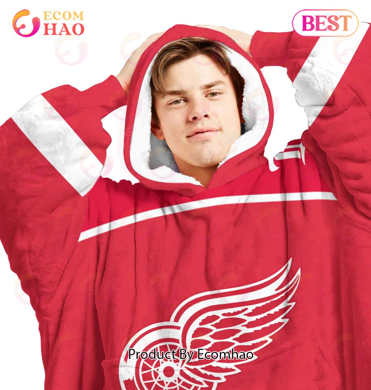 NHL Detroit Red Wings Personalized Oodie Blanket Hoodie Snuggie Hoodies For All Family