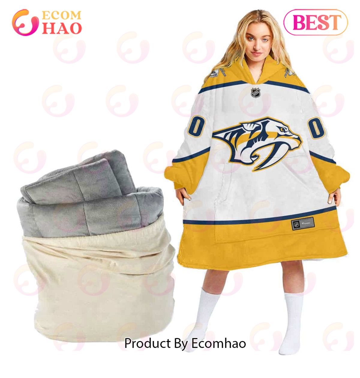 NHL Nashville Predators Personalized Oodie Blanket Hoodie Snuggie Hoodies For All Family