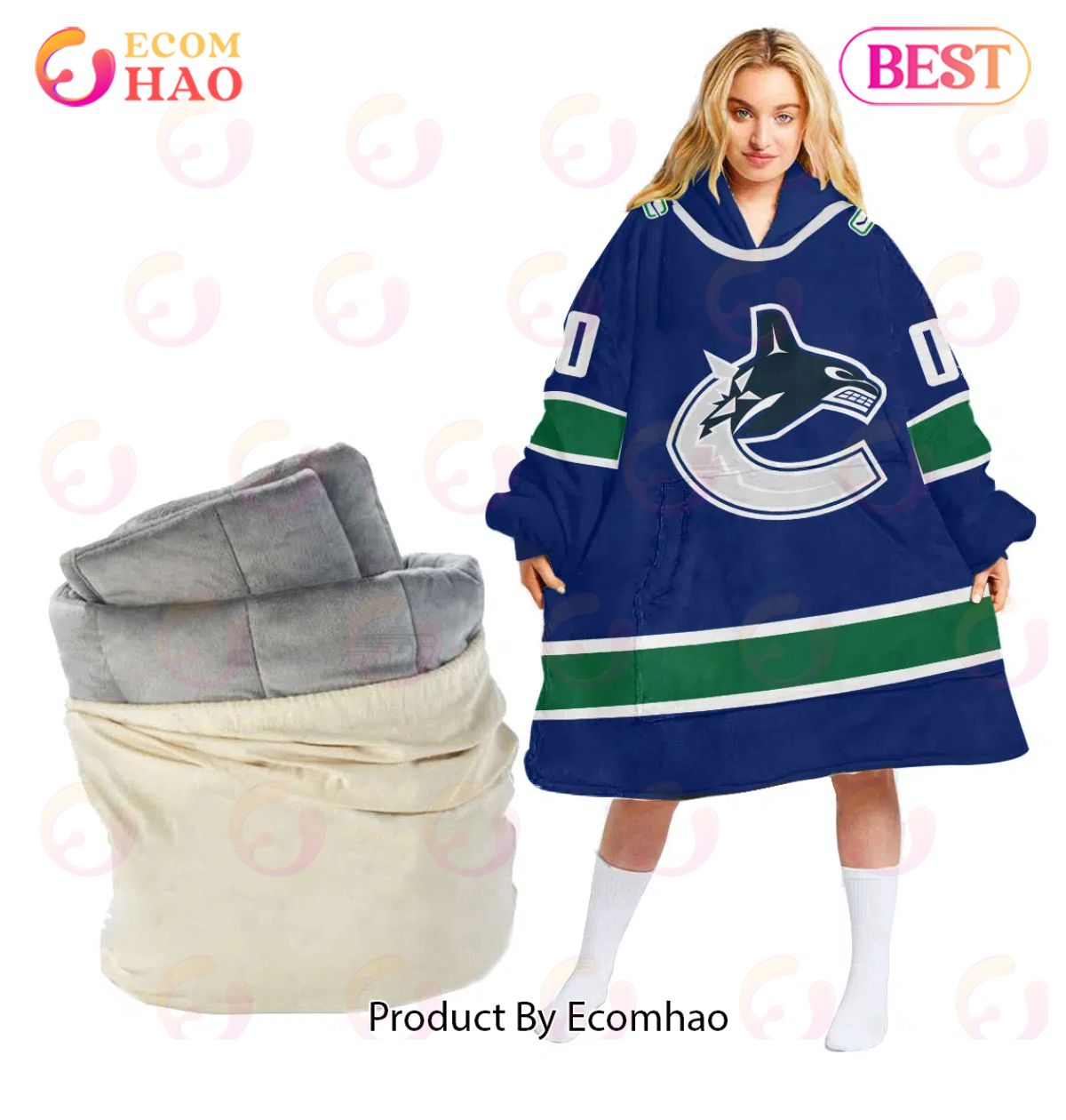 NHL Vancouver Canucks Personalized Oodie Blanket Hoodie Snuggie Hoodies For All Family