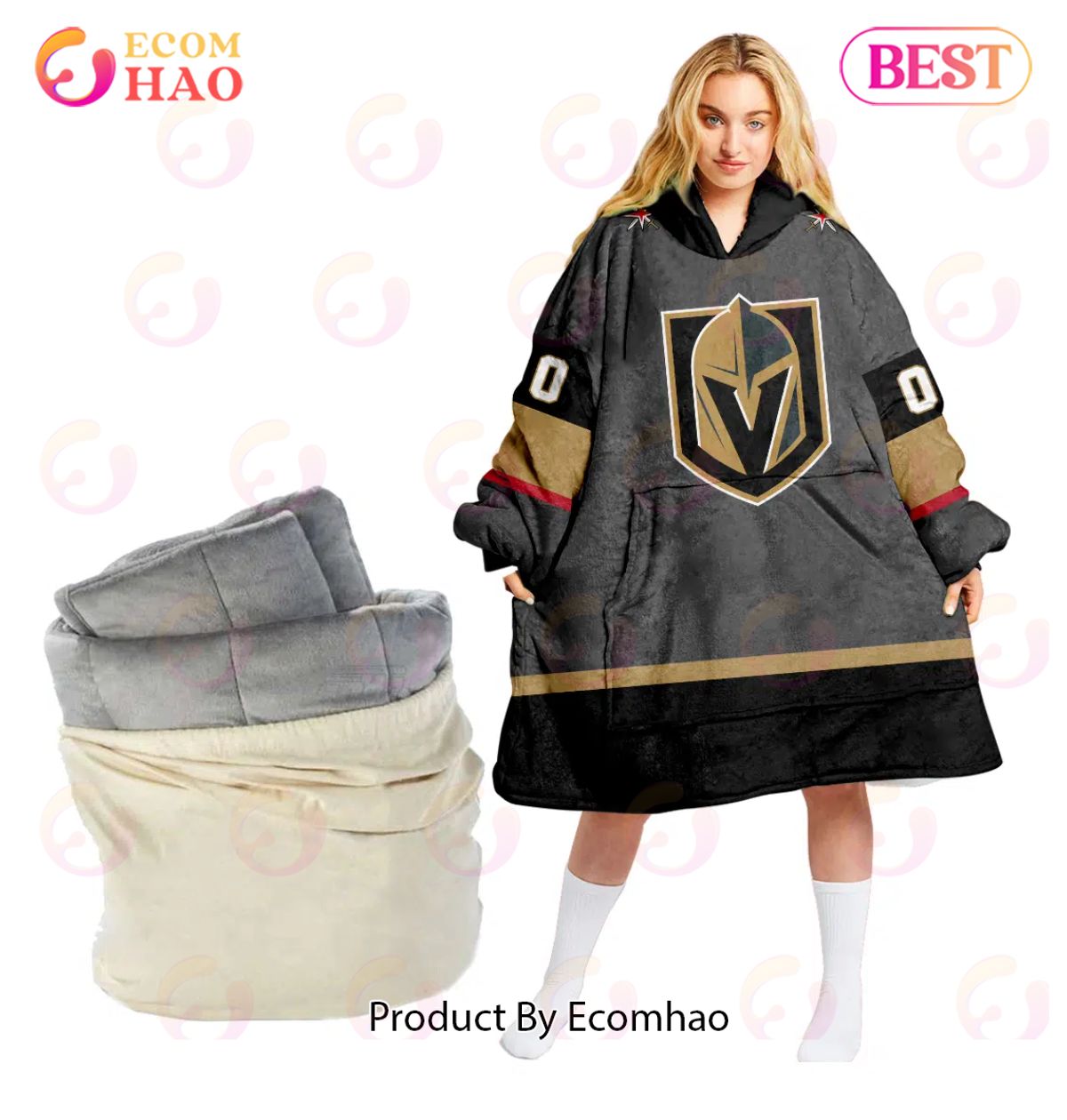 NHL Vegas golden knights Personalized Oodie Blanket Hoodie Snuggie Hoodies For All Family